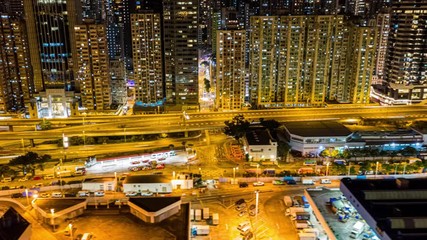 Poster - Aerial view of city at night with Light Track