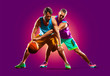 © 103tnn - colourful professional basketball players isolated over purple background