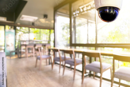 Closed-circuit television, Security CCTV camera or surveillance system in a coffee shop.