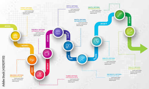 Cuadros en Lienzo Timeline infographic template,Business concept with 10 options,Vector illustration
