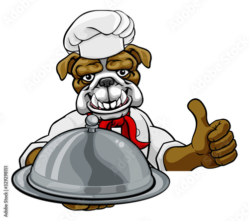 A bulldog chef mascot carto...