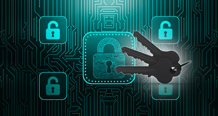 Poster - house protection key. 3D illustration