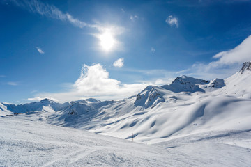 Poster - Winter landscape of mountains and free space for your decoration. 