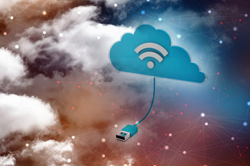 Poster - 3d rendering USB icon with wifi