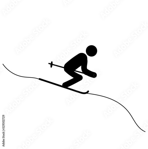 Stick man skiing down the mountain Winter sport