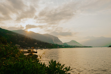 sunset on lake front Italy 