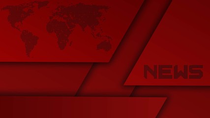 Poster - Abstract background of graphic elements in red colour - world map stylized and NEWS in lettering - 3D illustration