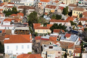 Athens, Greece, view of old traditional buildings in Plaka district. 