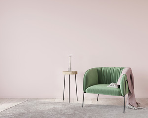 Wall Mural - Soft green armchair on a pink wall background