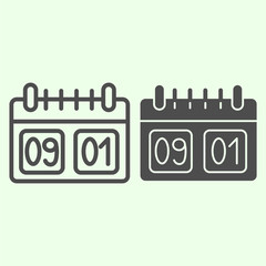 Poster - School calendar line and solid icon. Calendar with first September date outline style pictogram on white background. Day of knowledge dating symbol for mobile concept and web design. Vector graphics.