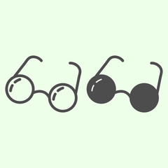 Poster - Glasses line and solid icon. Round retro eyeglasses outline style pictogram on white background. Optical spectacles for education, study and reading for mobile concept and web design. Vector graphics.