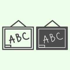 Poster - School blackboard line and solid icon. Classroom desk with alphabet letters outline style pictogram on white background. Education and study signs for mobile concept and web design. Vector graphics.