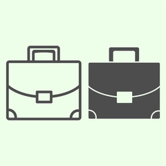 Poster - Briefcase line and solid icon. Student personal case outline style pictogram on white background. Handle diplomat bag for studying or work for mobile concept and web design. Vector graphics.