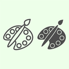 Poster - Paints line and solid icon. Palette with paint and brush outline style pictogram on white background. School art and drawing for mobile concept and web design. Vector graphics.