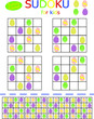 © Anastasia Rybalka - Vertical collection four by four sudoku riddle stock vector illustration. Colored eggs printable logical game for spring holidays. Happy Easter simple suduku set for kids.   One of a series.