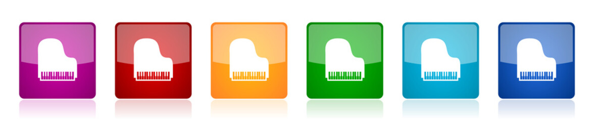 Poster - Piano icon set, music colorful square glossy vector illustrations in 6 options for web design and mobile applications