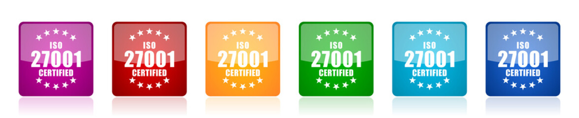 Aufkleber - Iso 27001 icon set, colorful square glossy vector illustrations in 6 options for web design and mobile applications