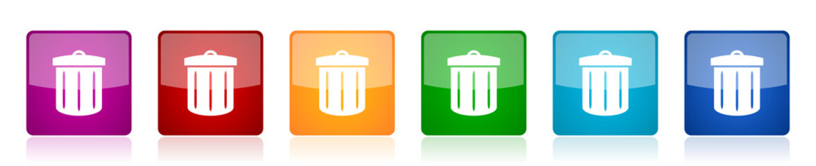 Leinwandbilder - Recycle icon set, colorful square glossy vector illustrations in 6 options for web design and mobile applications