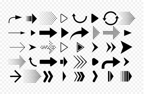Collection of different shape arrows. Set of arrows icons isolated on white background. Vector signs