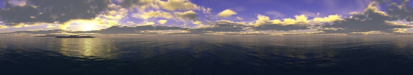 Sticker - Beautiful panoramic sunset at sea, ocean landscape at sunrise, 3D rendering