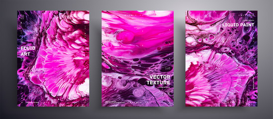 Wall Mural - Abstract liquid placard, fluid art vector texture collection. Beautiful background that can be used for design cover, poster, brochure and etc. Purple, black and white unusual creative template