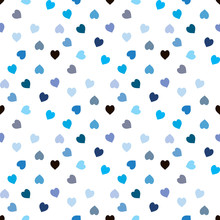Seamless Pattern With Cute Black And Light And Dark Blue Hearts On White Background. Vector Image.