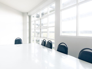 Aufkleber - White conference room in the financial office The interior is modern, clean and comfortable, decorated with dark blue furniture. Promote creativity to think and develop work and business