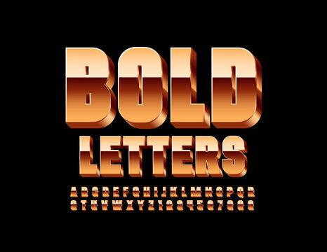 Vector Golden Bold Font. Luxury Modern Alphabet Letters and  Numbers.
