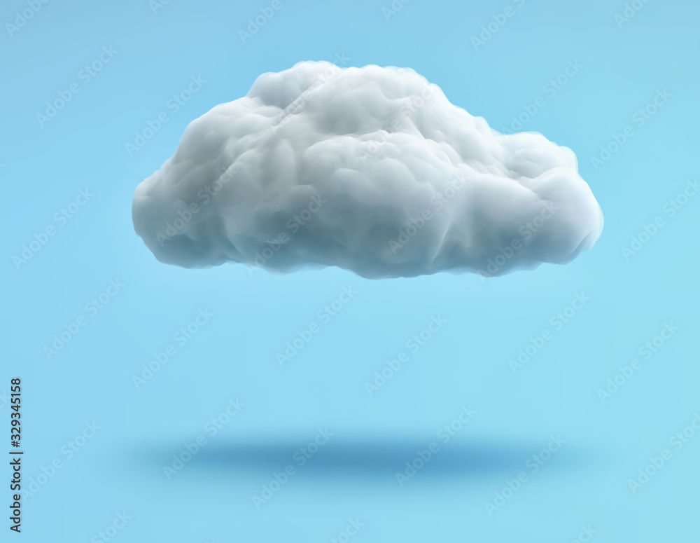 White cloud isolated on blue background. Clipping path included - obrazy, fototapety, plakaty 