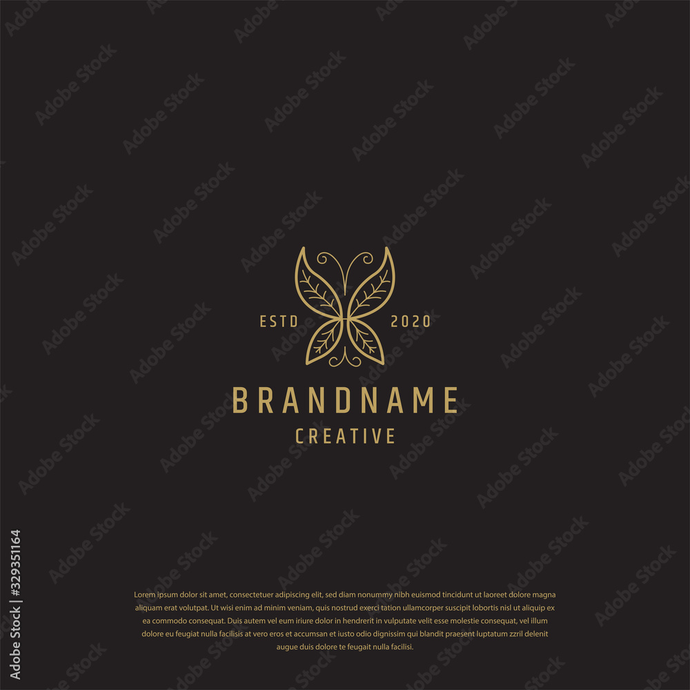 Butterfly leaf logo concept. gold premium - vector Stock Vector | Adobe ...
