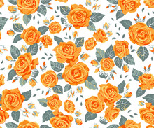 Yellow Rose Pattern. Flower Seamless Background. Vector Illustration