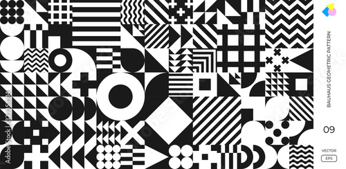 Dekoracja na wymiar  abstrakcyjny-wzor-geometryczny-bauhaus-wektor-kolo-trojkat-i-kwadrat-linie-tla-czarny
