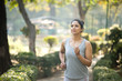 © creativeimages - Fit sportswoman morning jogging at park outdoor