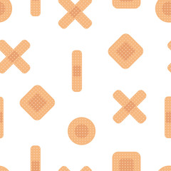 vector seamless pattern of different shape medical bandages. first aid band plaster strip. flat desi