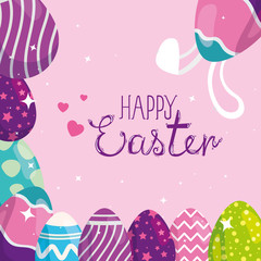 happy easter card with eggs decorated vector illustration design