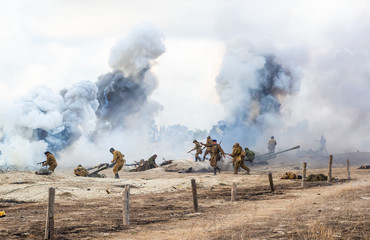  Reconstruction of the battle of the second world war. Battle for Sevastopol. Reconstruction of the battle with explosions