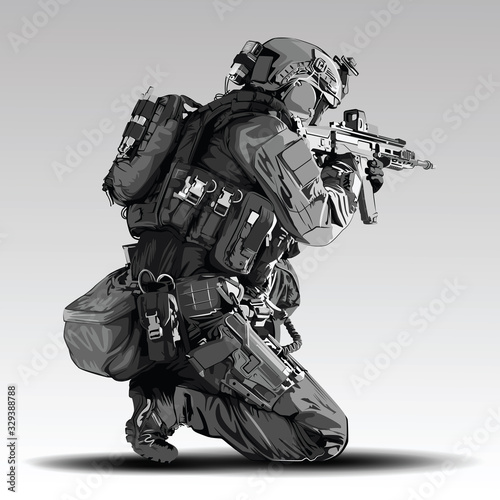 Fotografía Vector Policeman Tactical Shoot Illustration