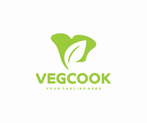 Wall Mural - Vegetarian cooking logo design. Chef hat and leaf vector design. Vegan cuisine logotype