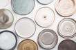 Empty homemade pottery plates on white background. Top view
