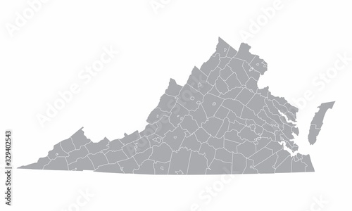 Cuadros en Lienzo The Virginia State counties map isolated on white background