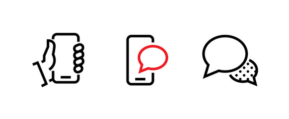 set of three message elements social icons. editable vector line isolated on a white background.