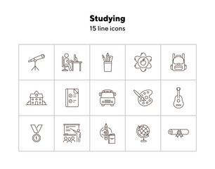 studying line icon set. subject, webinar, teaching. school concept. can be used for topics like educ
