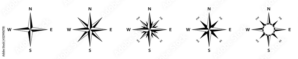 The cardinal points icon. Compass. Isolated on a white background. Vector elements. - obrazy, fototapety, plakaty 