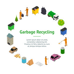 Poster - Garbage Recycling Concept Banner Card Circle 3d Isometric View. Vector