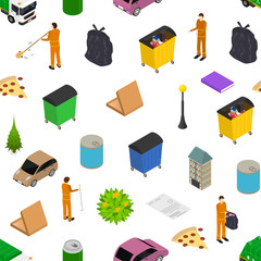 Wall Mural - Garbage Recycling Concept Seamless Pattern Background 3d Isometric View. Vector