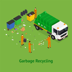 Poster - Garbage Recycling Concept Card Poster Ad 3d Isometric View. Vector