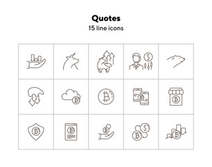 Sticker - Quotes line icon set. Profit, trend, bitcoin. Stock market concept. Can be used for topics like cryptocurrency, investment, commerce