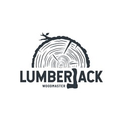 Poster - emblem of lumber wood with axe lumberjack