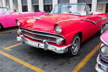 Red Convertible Car Parked On The Streets Of Cuba
