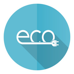 Poster - Ecology plug blue round flat design vector icon isolated on white background